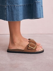 Tan Brown Suede Forever Comfort® Single Strap Footbed Sandals - Image 4 of 7