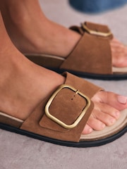 Tan Brown Suede Forever Comfort® Single Strap Footbed Sandals - Image 5 of 7
