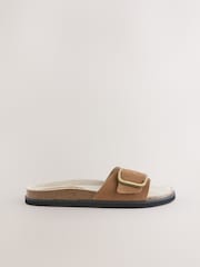 Dunkelbraun/Veloursleder - Single Strap Footbed Sandals - Bild 8 von 11