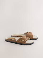 Dunkelbraun/Veloursleder - Single Strap Footbed Sandals - Bild 9 von 11