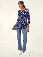 Roman Blue Speckled Print Stretch Tunic Top - Image 1 of 4