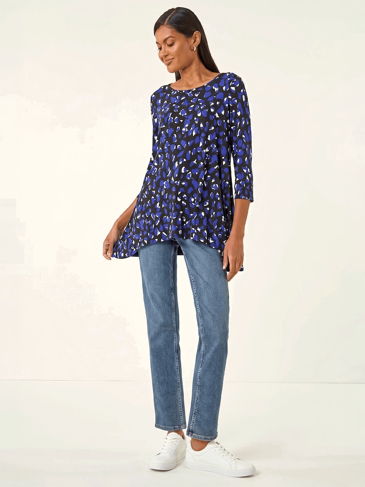 Roman Blue Speckled Print Stretch Tunic Top - Image 1 of 4