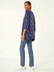 Roman Blue Speckled Print Stretch Tunic Top - Image 2 of 4