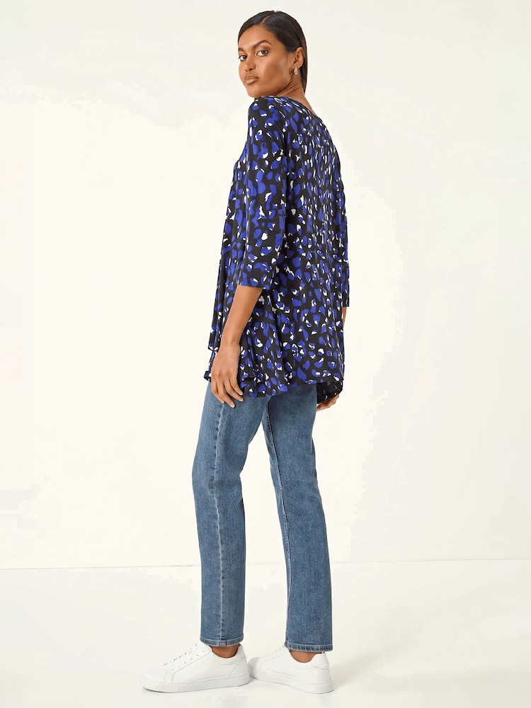 Roman Blue Speckled Print Stretch Tunic Top - Image 2 of 4