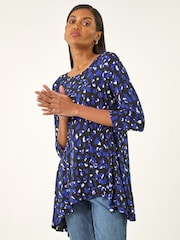 Roman Blue Speckled Print Stretch Tunic Top - Image 3 of 4