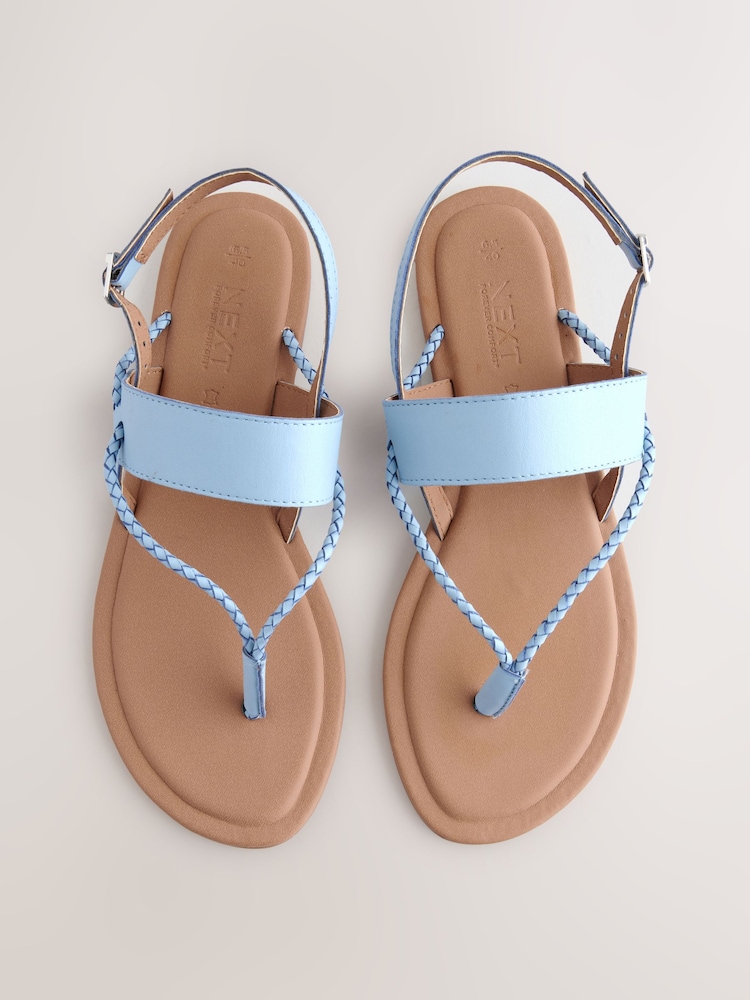 Blue Standard/Wide Fit Forever Comfort® Plaited Toe Tong Sandals - Image 1 of 5