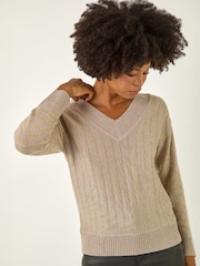 Roman Natural Metallic Stripe Knit Jumper - Image 1 of 4