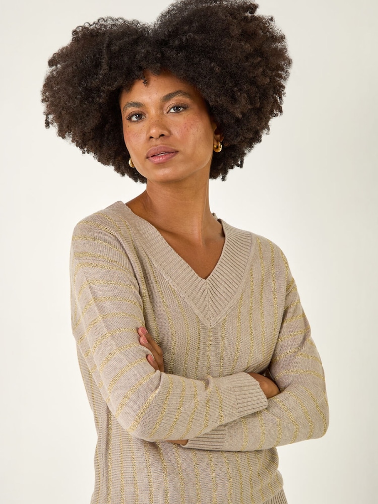 Roman Natural Metallic Stripe Knit Jumper - Image 4 of 4 Roman Natural Metallic Stripe Knit Jumper - Image 4 of 4