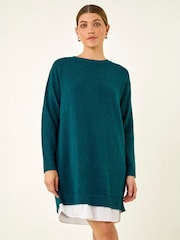 Azul - Vestido de punto con camisa simulada romana - Imagen 1 de 4