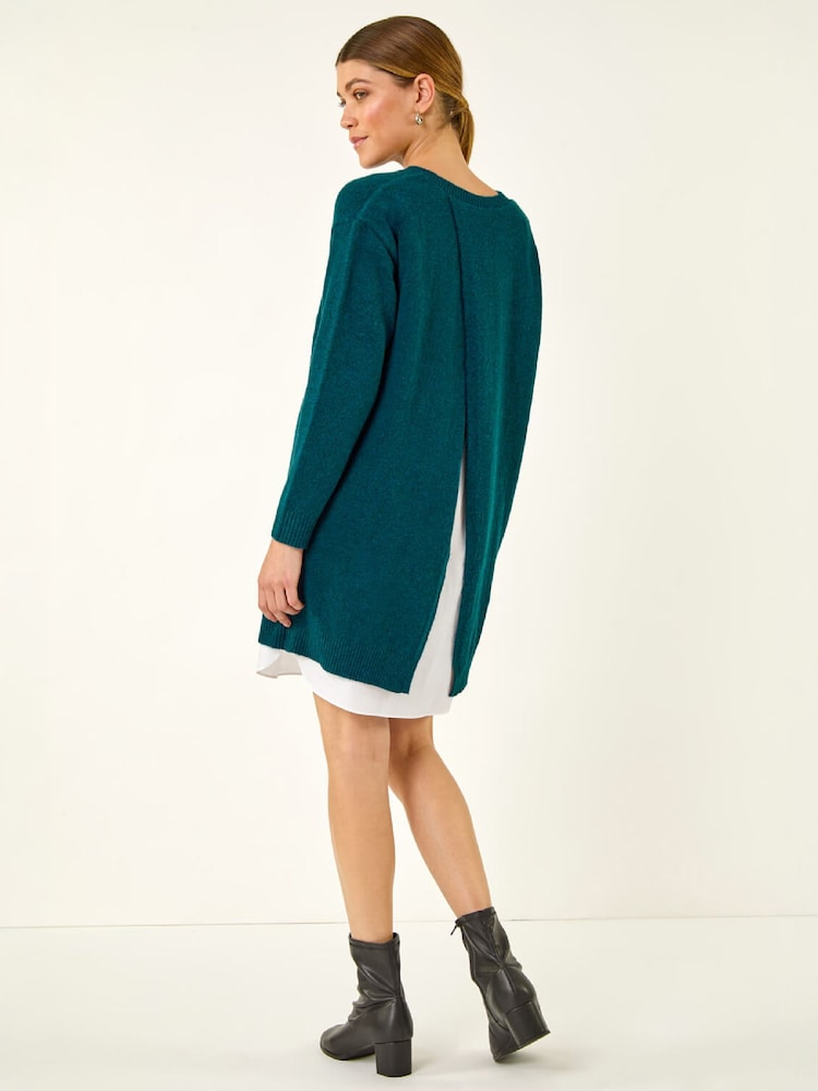 Azul - Vestido de punto con camisa simulada romana - Imagen 2 de 4 Azul - Vestido de punto con camisa simulada romana - Imagen 2 de 4