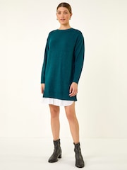 Azul - Vestido de punto con camisa simulada romana - Imagen 3 de 4