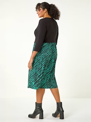 Roman Green Curve Constrast Skirt Stretch Dress - Image 3 of 4