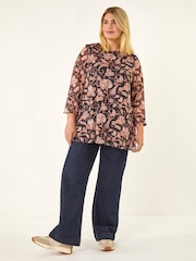 Roman Natural Curve Print Mesh Tunic Top - Image 2 of 4