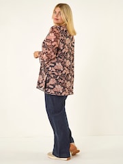 Roman Natural Curve Print Mesh Tunic Top - Image 3 of 4