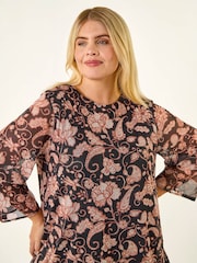 Roman Natural Curve Print Mesh Tunic Top - Image 4 of 4