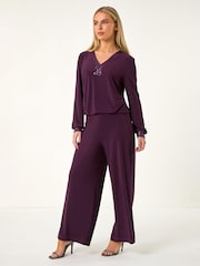 Roman Petite Elastic Waist Wide Leg Stretch Trousers - Slika 2 iz 4