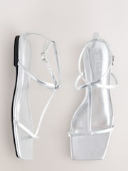 Silver Metallic Standard/Wide Fit Forever Comfort® Square Toe Strappy Sandals - Image 1 of 5