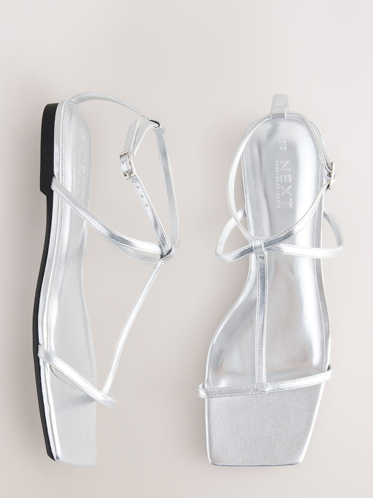 Silver Metallic Standard/Wide Fit Forever Comfort® Square Toe Strappy Sandals - Image 1 of 5