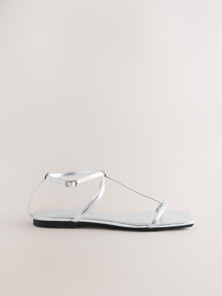 Silver Metallic Standard/Wide Fit Forever Comfort® Square Toe Strappy Sandals - Image 2 of 5