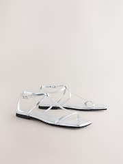 Silver Metallic Standard/Wide Fit Forever Comfort® Square Toe Strappy Sandals - Image 3 of 5