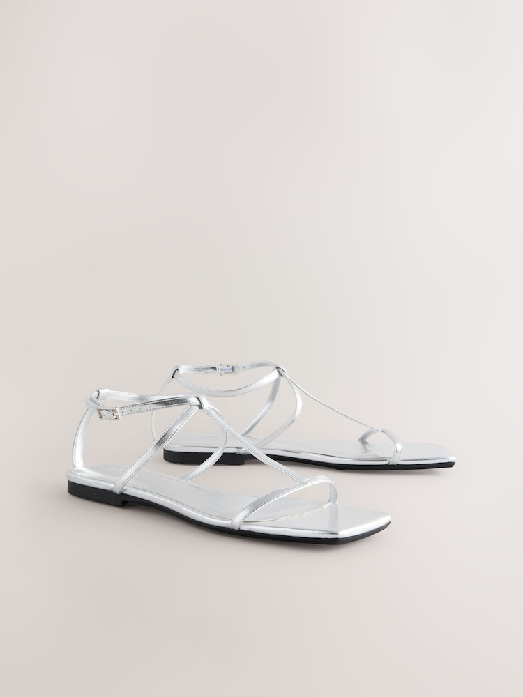 Silver Metallic Standard/Wide Fit Forever Comfort® Square Toe Strappy Sandals - Image 3 of 5