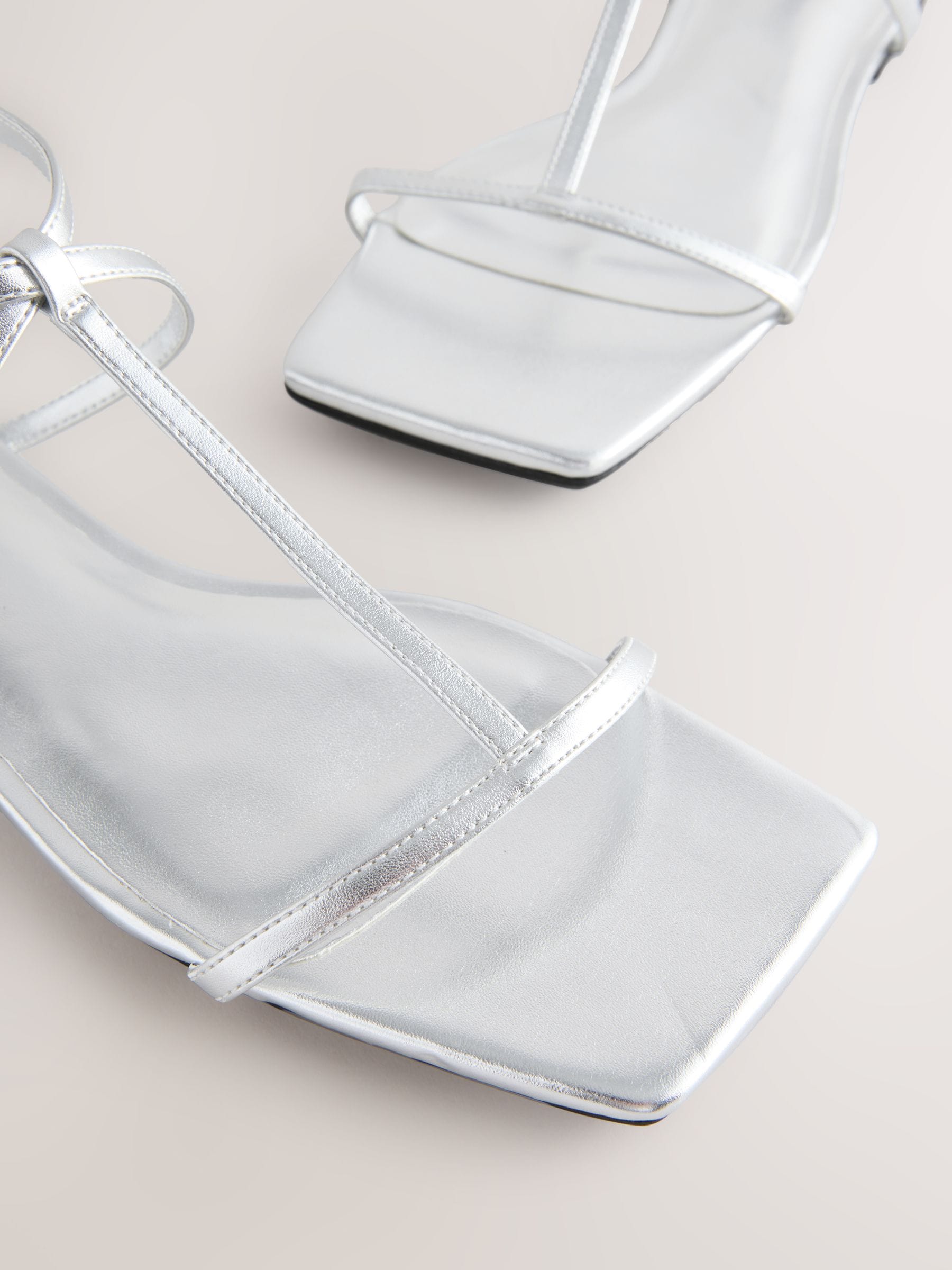 Buy Silver Metallic Standard/Wide Fit Square Toe Strappy Sandals