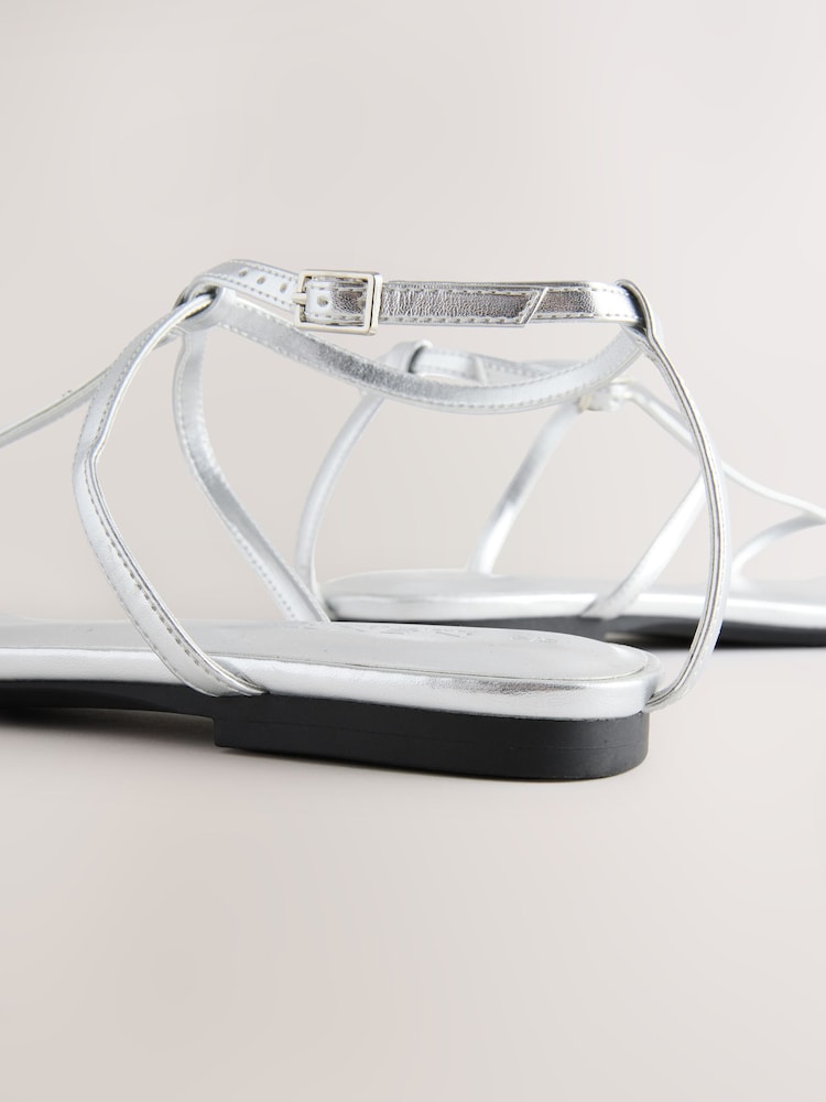 Silver Metallic Standard/Wide Fit Forever Comfort® Square Toe Strappy Sandals - Image 5 of 5