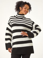 Roman Black Petite Stripe High Neck Jumper - Image 1 of 4
