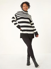 Roman Black Petite Stripe High Neck Jumper - Image 3 of 4