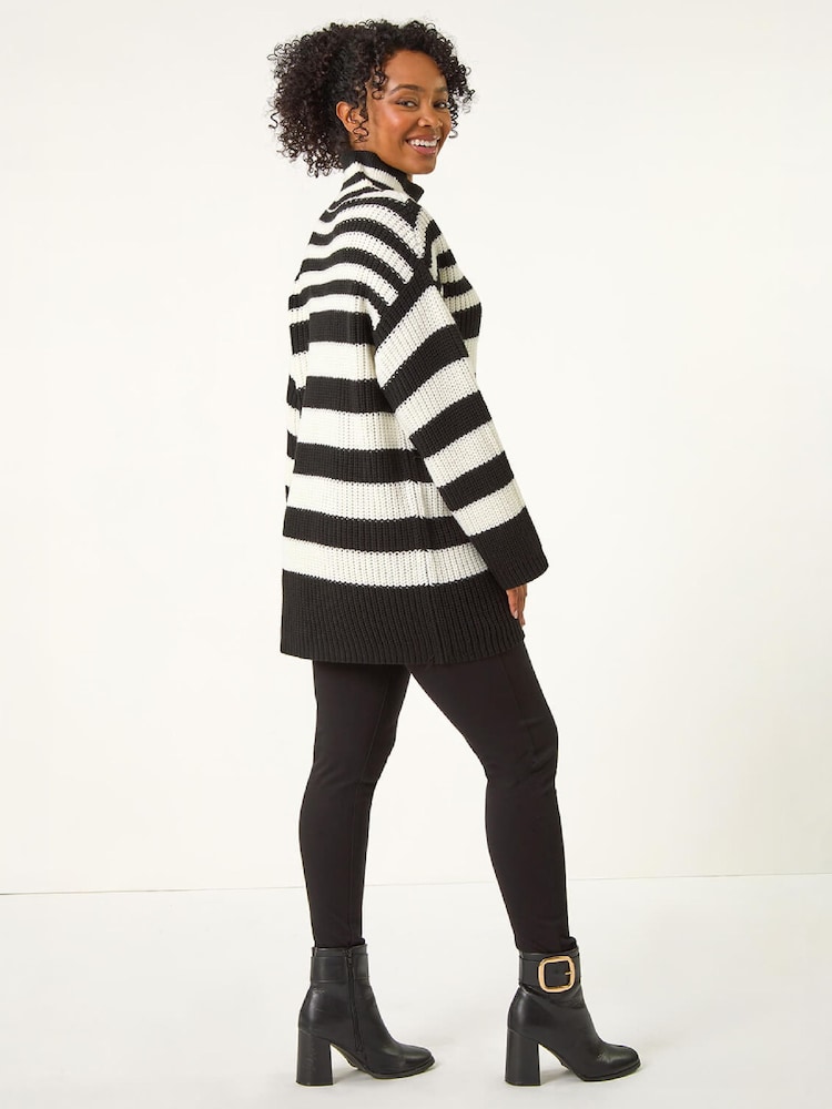 Roman Black Petite Stripe High Neck Jumper - Image 4 of 4 Roman Black Petite Stripe High Neck Jumper - Image 4 of 4