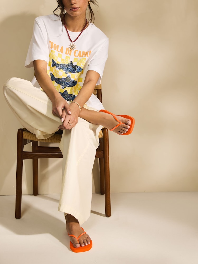 Orange Square Toe Flip Flops - Image 2 of 7