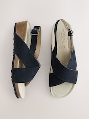 Navy Blue Suede Forever Comfort® Cross Footbed Wedges Sandals - Image 1 of 9