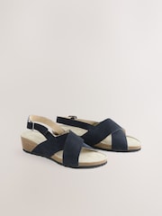 Navy Blue Suede Forever Comfort® Cross Footbed Wedges Sandals - Image 5 of 9