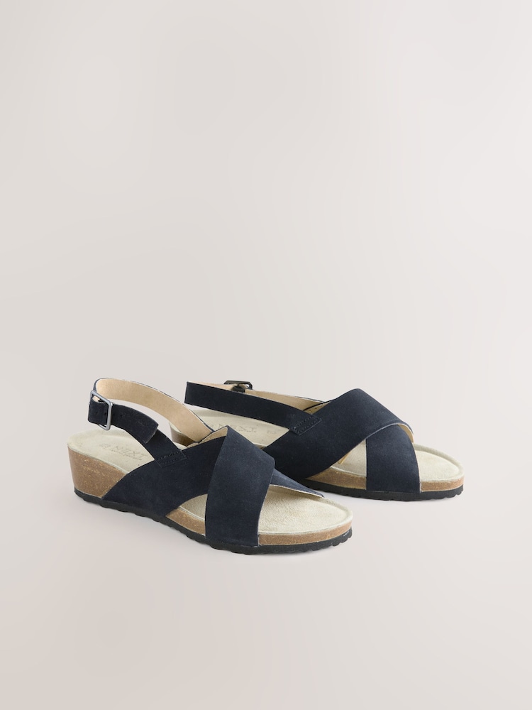 Navy Blue Suede Forever Comfort® Cross Footbed Wedges Sandals - Image 5 of 9