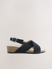 Navy Blue Suede Forever Comfort® Cross Footbed Wedges Sandals - Image 6 of 9