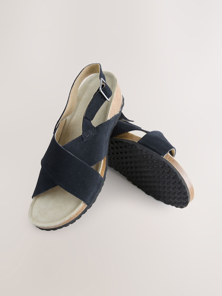 Navy Blue Suede Forever Comfort® Cross Footbed Wedges Sandals - Image 7 of 9