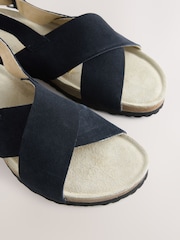 Navy Blue Suede Forever Comfort® Cross Footbed Wedges Sandals - Image 8 of 9