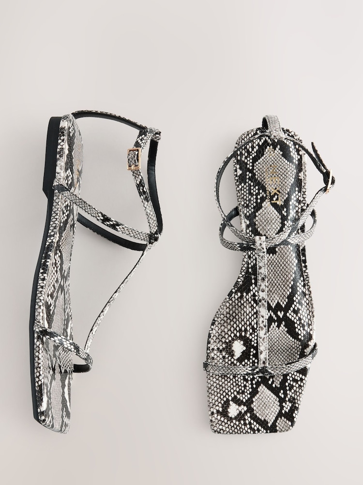 Snake Print Standard/Wide Fit Square Toe Strappy Sandals - Image 1 of 8 Snake Print Standard/Wide Fit Square Toe Strappy Sandals - Image 1 of 8
