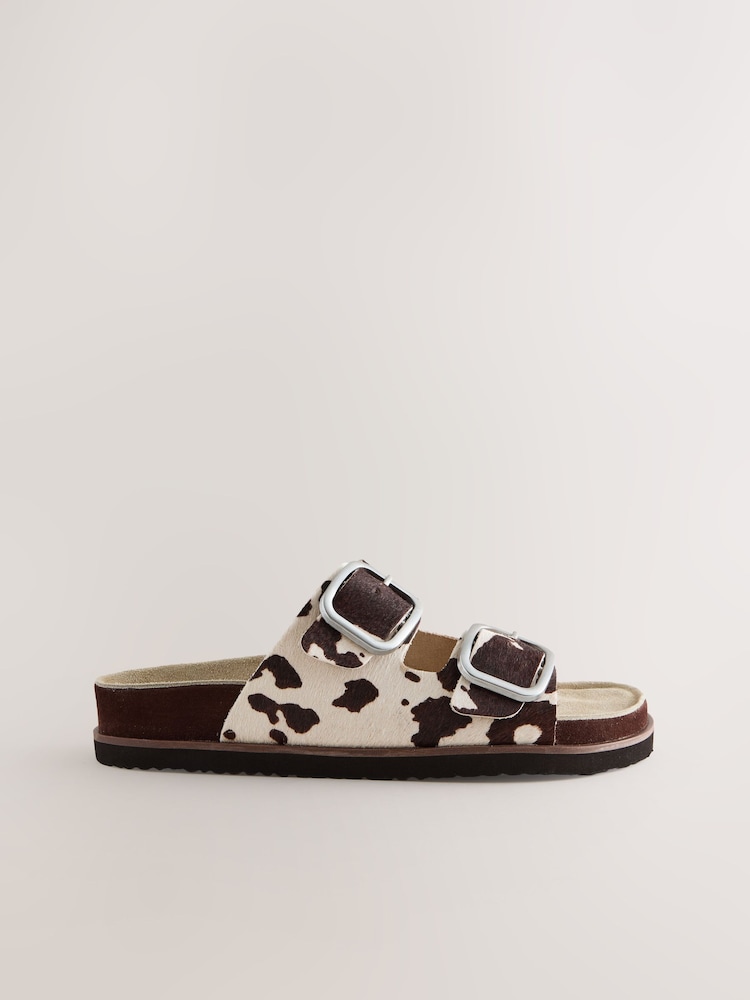 Animal Cow Print Leather Forever Comfort® Premium Double Strap Footbed Sandals - Image 6 of 10