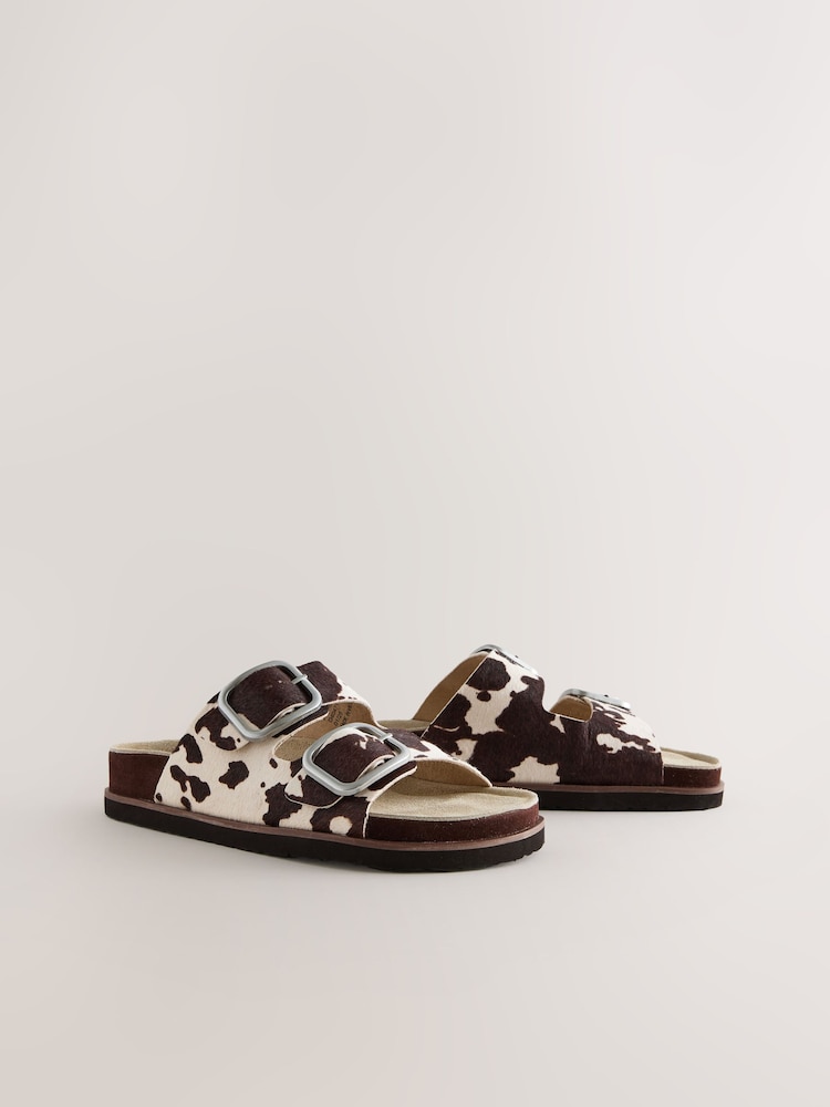 Animal Cow Print Leather Forever Comfort® Premium Double Strap Footbed Sandals - Image 7 of 10