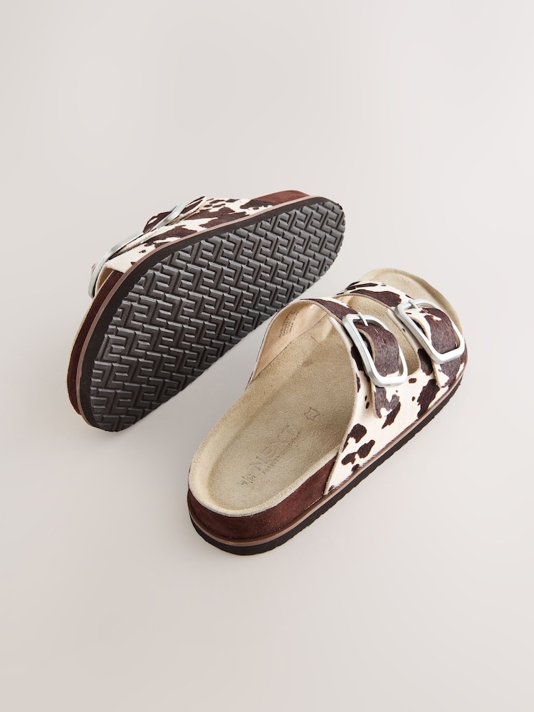 Animal Cow Print Leather Forever Comfort® Premium Double Strap Footbed Sandals - Image 8 of 10