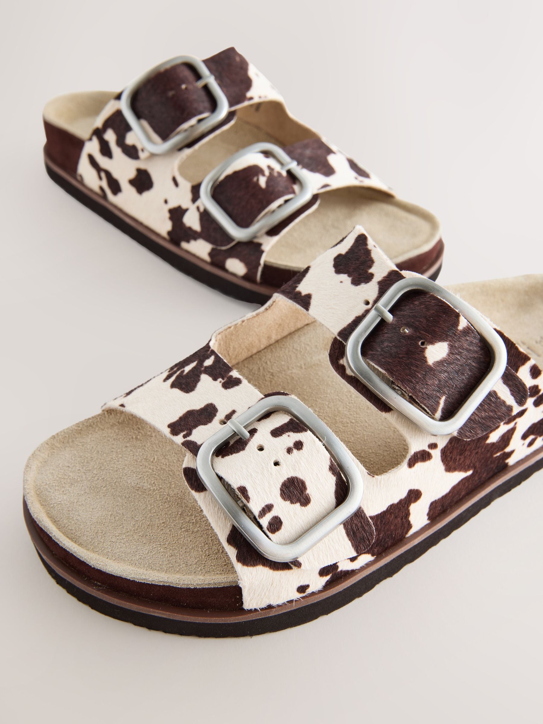 Buy Animal Cow Print Leather Premium Double Strap Footbed Sandals
