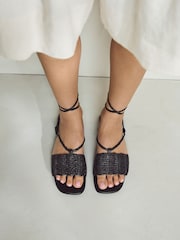 Black Woven Strappy Flat Sandals - Image 6 of 9