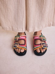 Multicolour Woven Double Buckled Footbed Sandals - Image 1 of 5