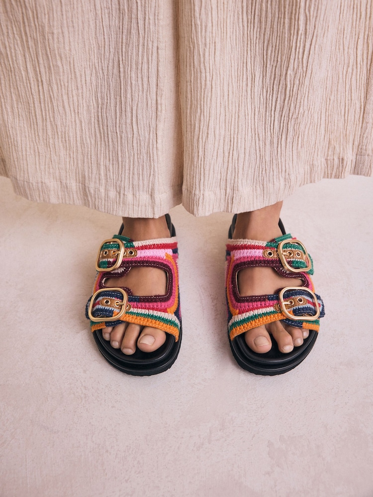 Multicolour Woven Double Buckled Footbed Sandals - Image 1 of 5