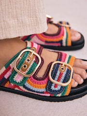 Multicolour Woven Double Buckled Footbed Sandals - Image 2 of 5