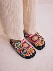 Multicolour Woven Double Buckled Footbed Sandals - Image 3 of 5