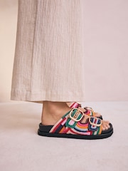 Multicolour Woven Double Buckled Footbed Sandals - Image 4 of 5