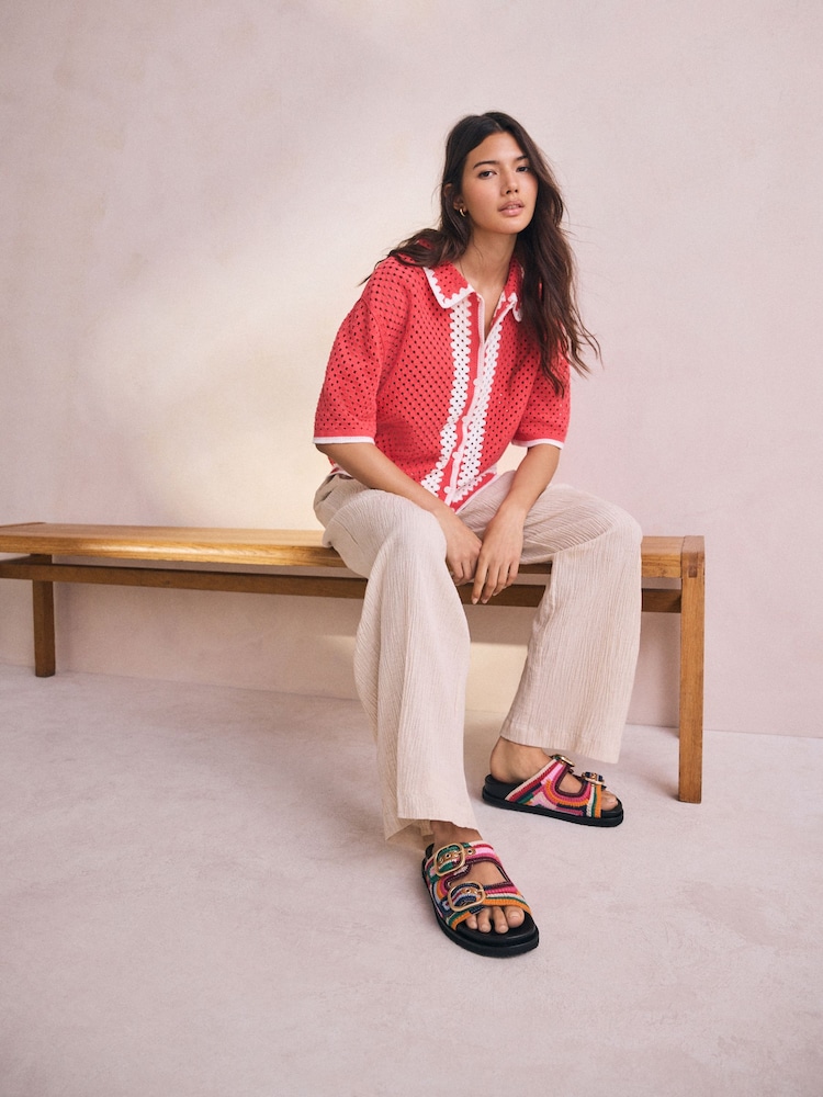 Multicolour Woven Double Buckled Footbed Sandals - Image 5 of 5