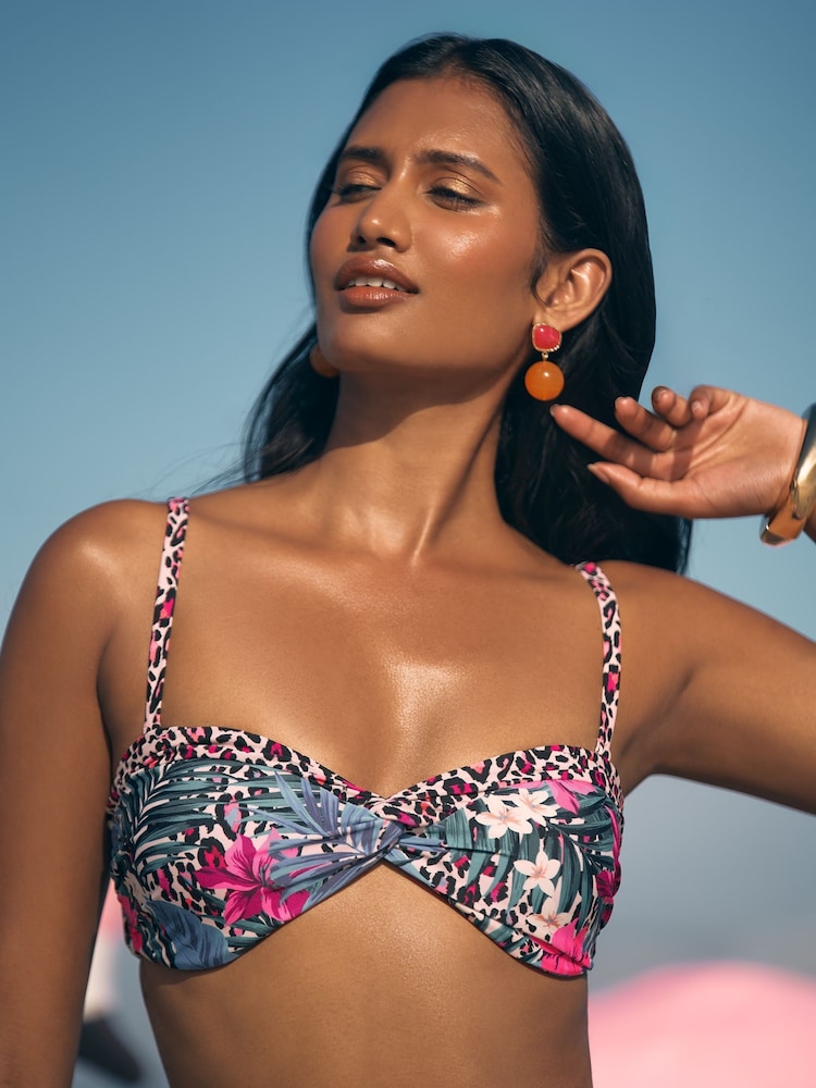 Love & Roses Animal Patched Bandeau Bikini Top - Image 3 of 4